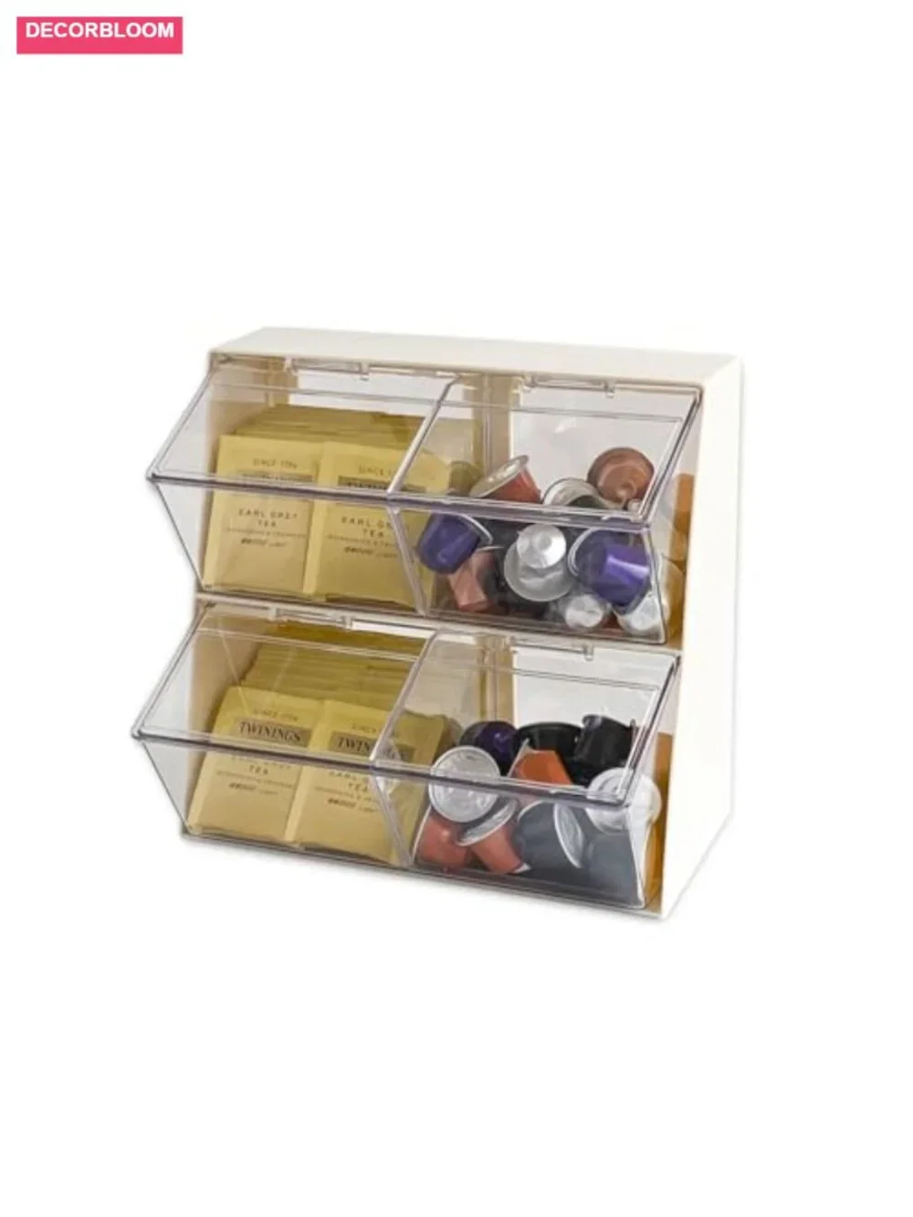 Large Coffee and Tea Organizer with Lid, Plastic Creamer Holder for Coffee Bar,